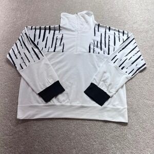 Exclusive Quarter Zip Sweatshirt Womens XXL White Black‎ Brushstroke Recycled